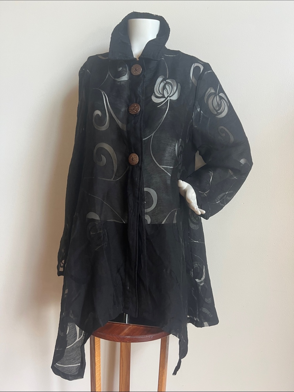 Kaktus Floral Sheer Button-Front Women's Coat sheer cutouts avant garde
